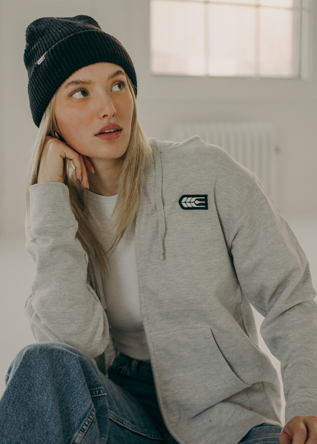 Grain Patch Zip Sweater | Grey | Unisex - Hardpressed Print Studio Inc.