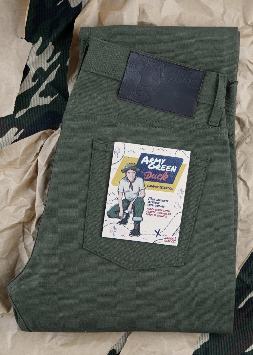 Naked & Famous Denim - Weird Guy - Army Duck Green Selvedge - Hardpressed Print Studio Inc.