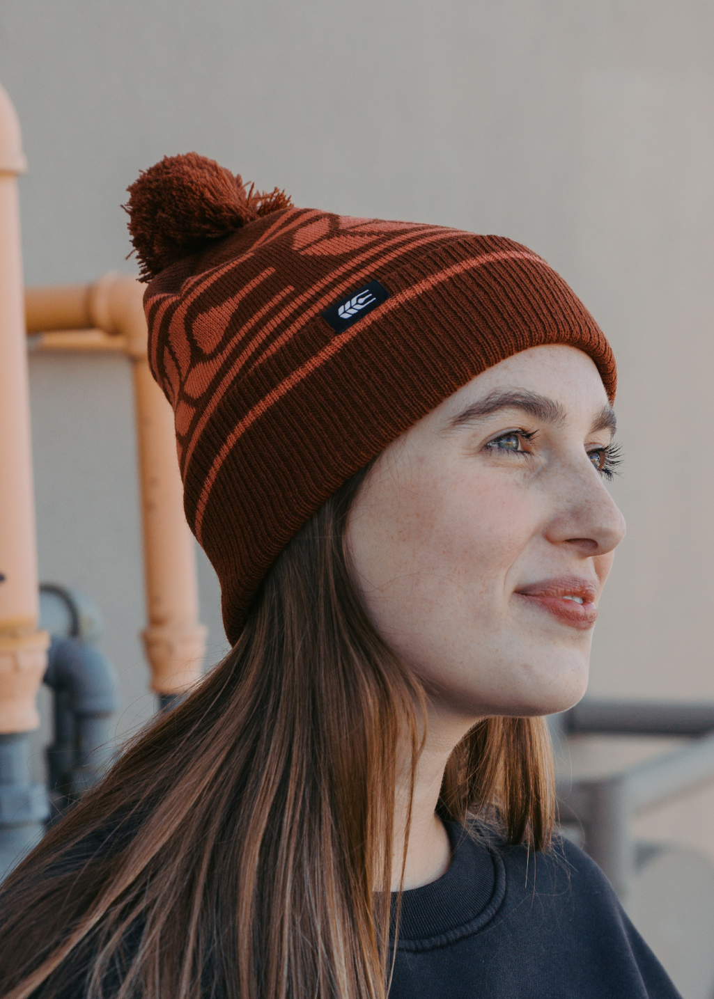 Cross Grain Pom Toque | Brick | Adult