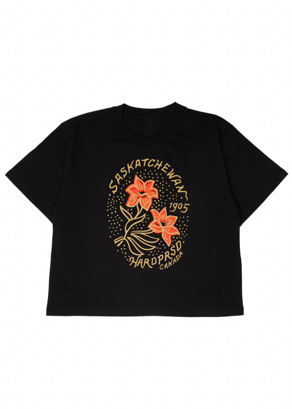 Gold Lily Boxy Tee | Black | Ladies