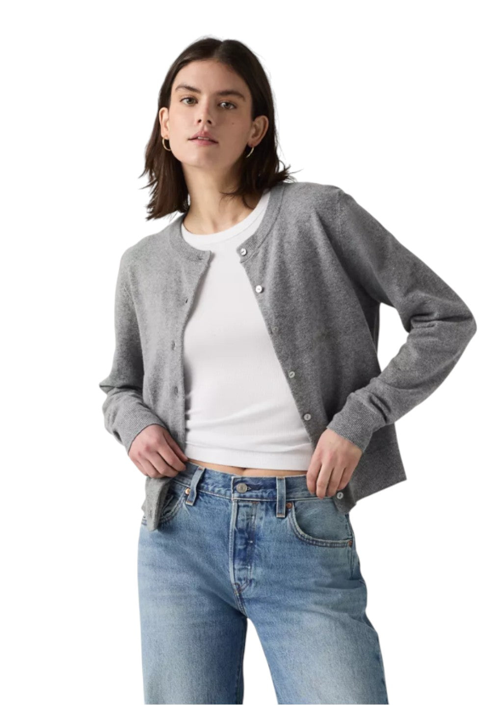 Levi's - Super Soft Crewneck Cardigan - Dark Heather Gray - Hardpressed Print Studio Inc.