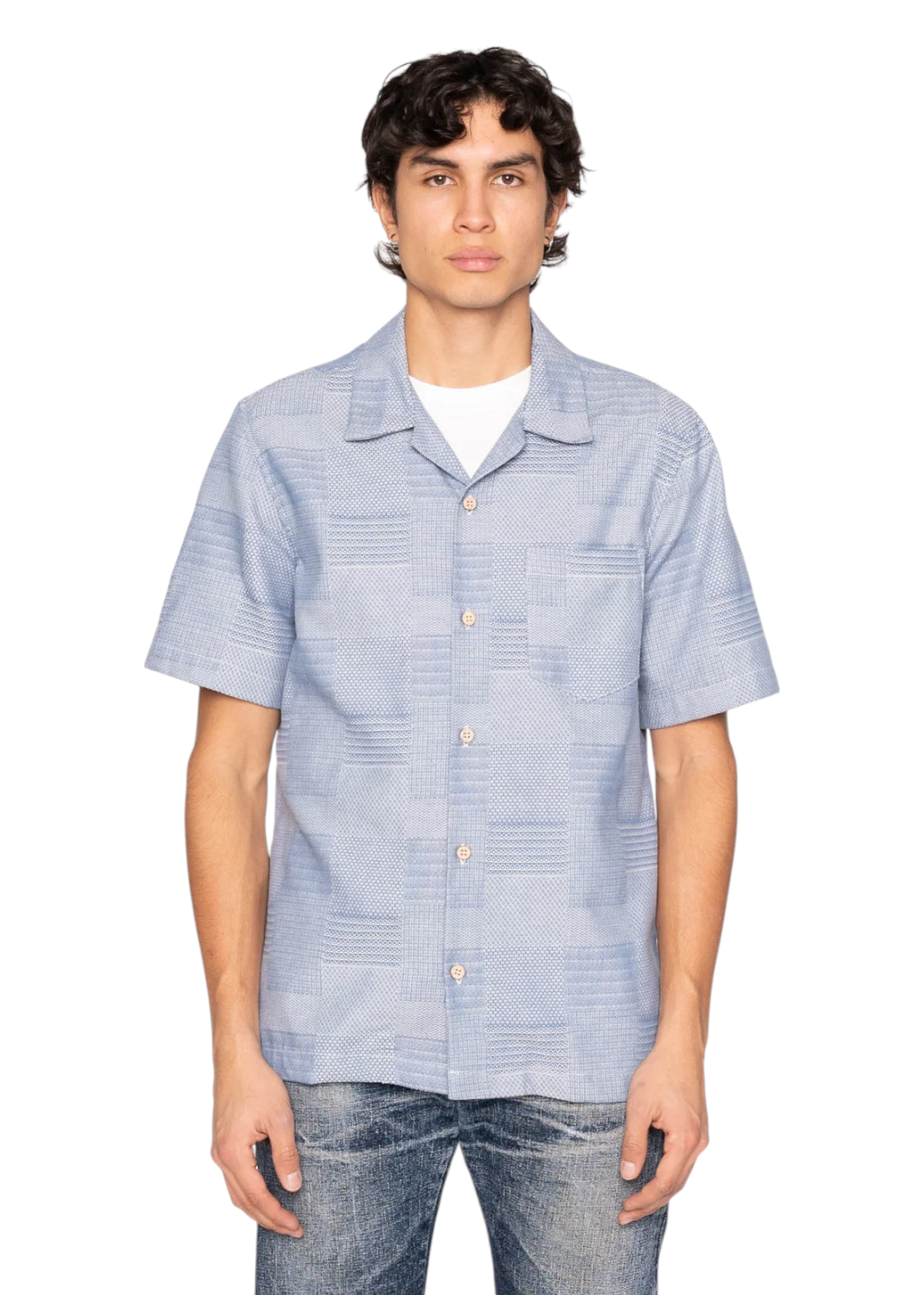 Naked & Famous Denim - Aloha Shirt - Dobby Patchwork - Pale Blue