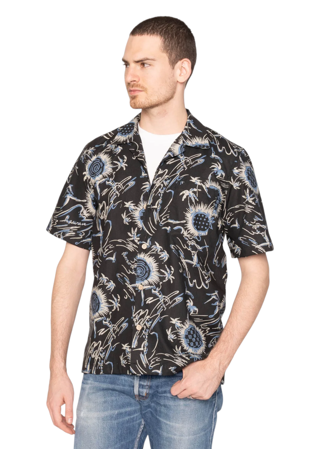 Naked & Famous Denim - Aloha Shirt - Waikiki Waves - Black