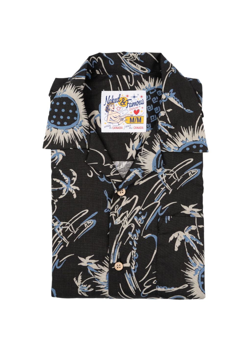 Naked & Famous Denim - Aloha Shirt - Waikiki Waves - Black