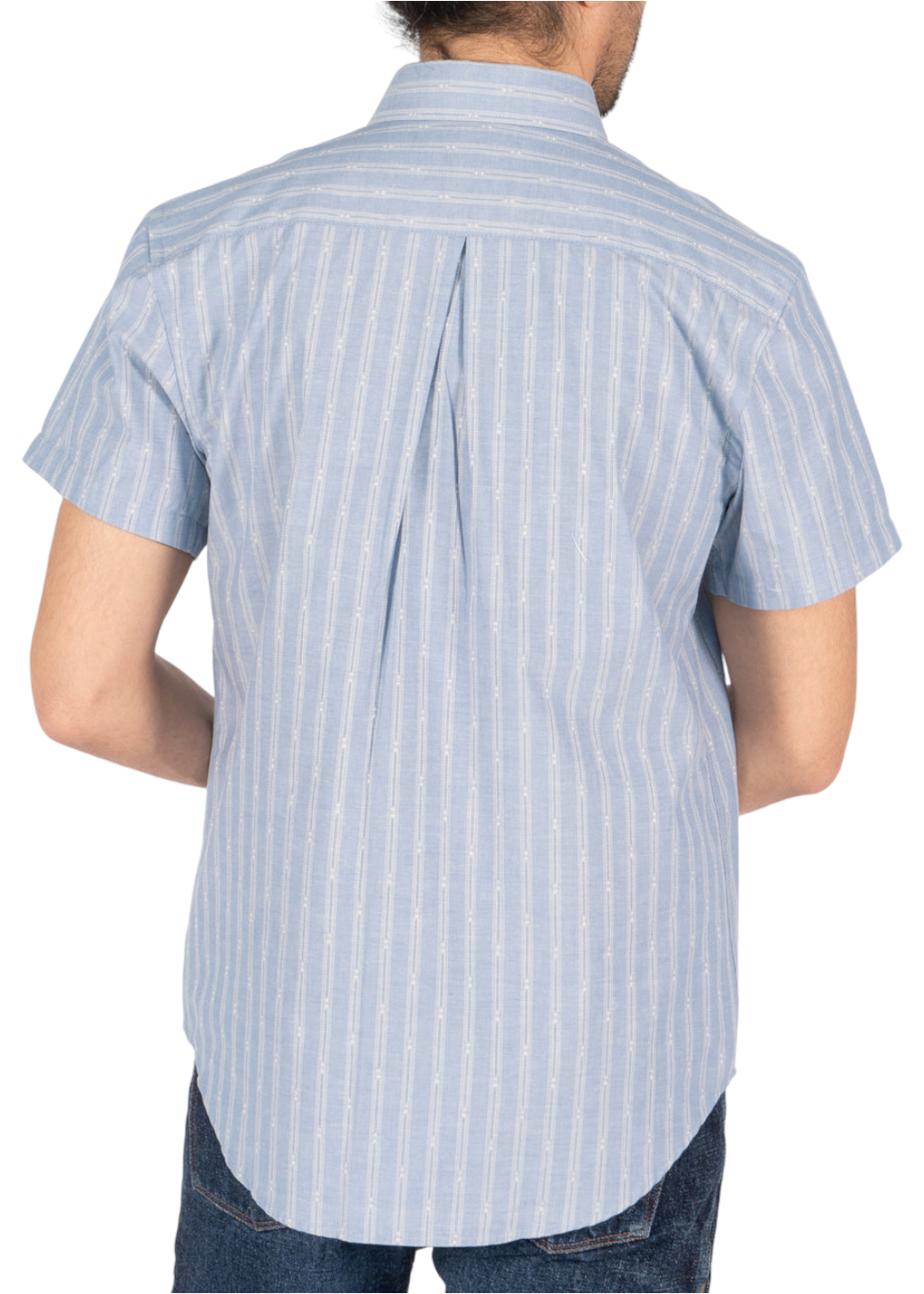 Naked & Famous Denim - Short Sleeve Easy Shirt - Vintage Dobby Stripes - Pale Blue - Hardpressed Print Studio Inc.