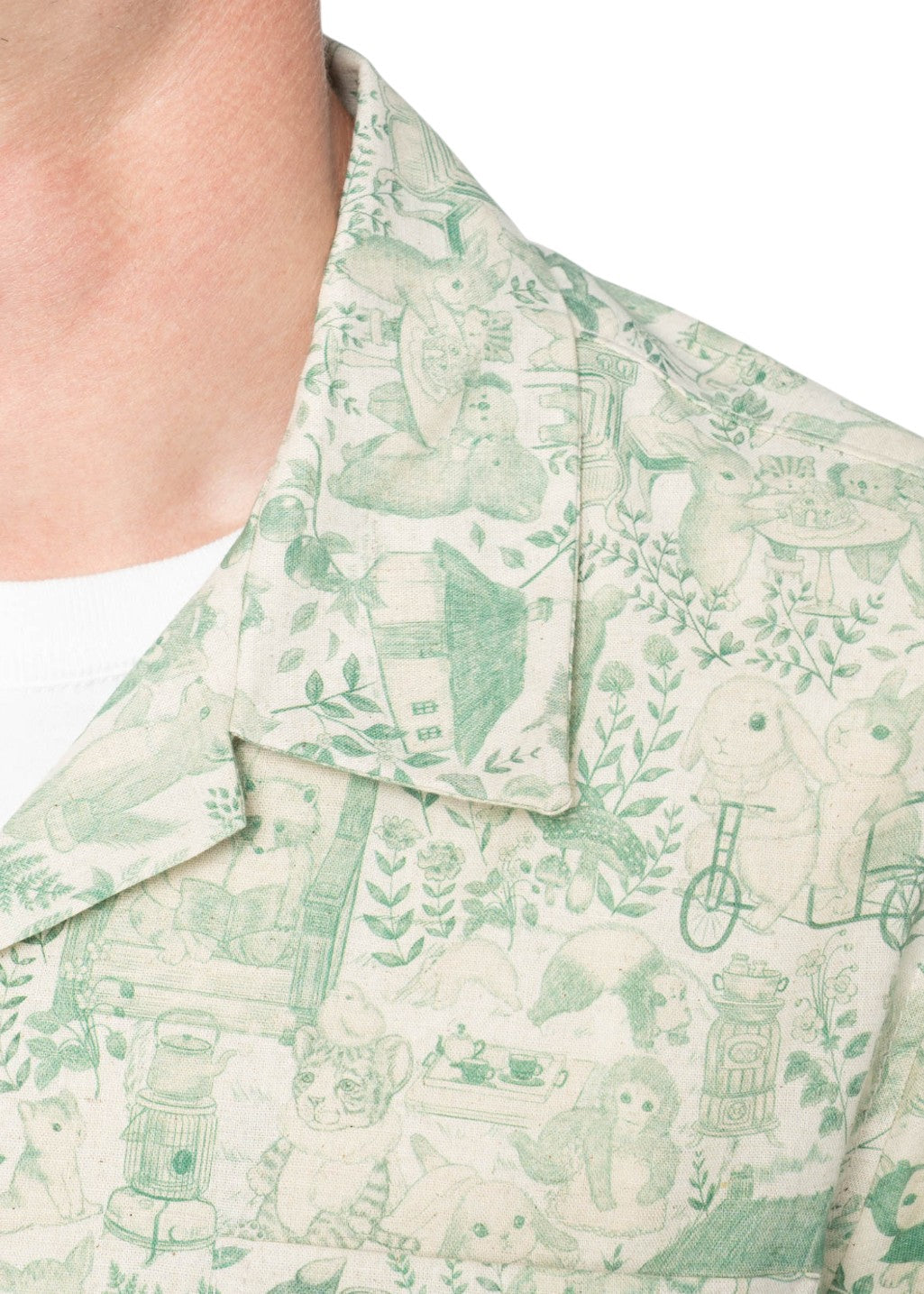 Naked & Famous Denim - Aloha Shirt - Linen Animals - Green - Hardpressed Print Studio Inc.