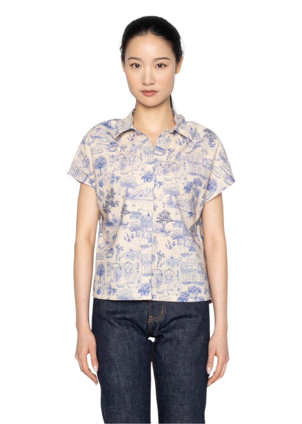 Naked & Famous Denim - Billie - Linen Cats - Blue - Hardpressed Print Studio Inc.