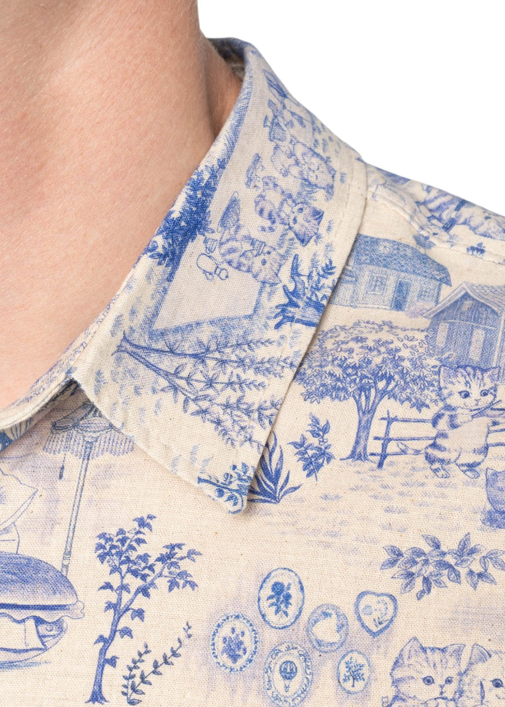 Naked & Famous Denim - True Shirt - Linen Cats - Blue