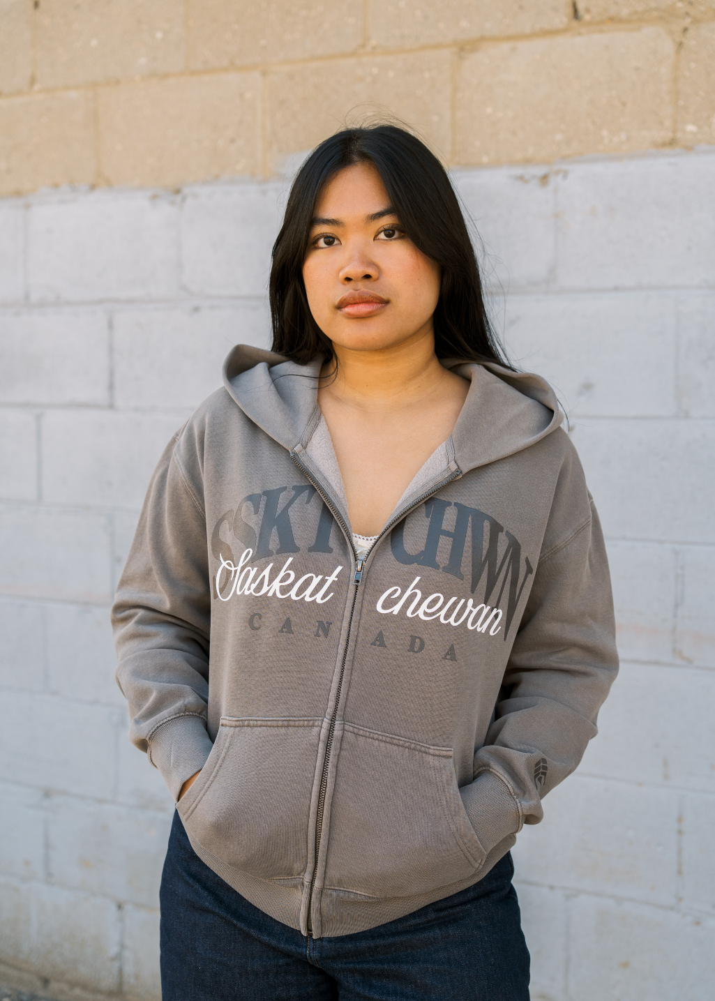 Say It Twice Zip-up Sweater | Vintage Grey | Ladies - Hardpressed Print Studio Inc.