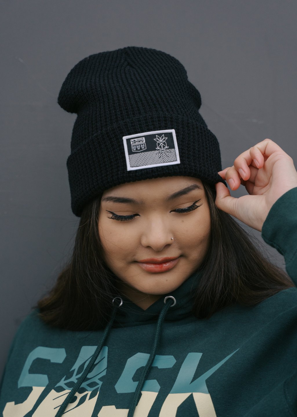 Waffle Flag Patch Toque | Black | Adult