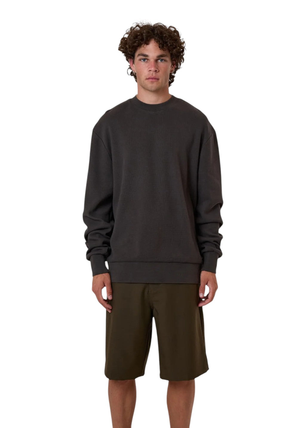 THRILLS - Arts & Industrial Oversize Waffle Crew - Dark Charcoal