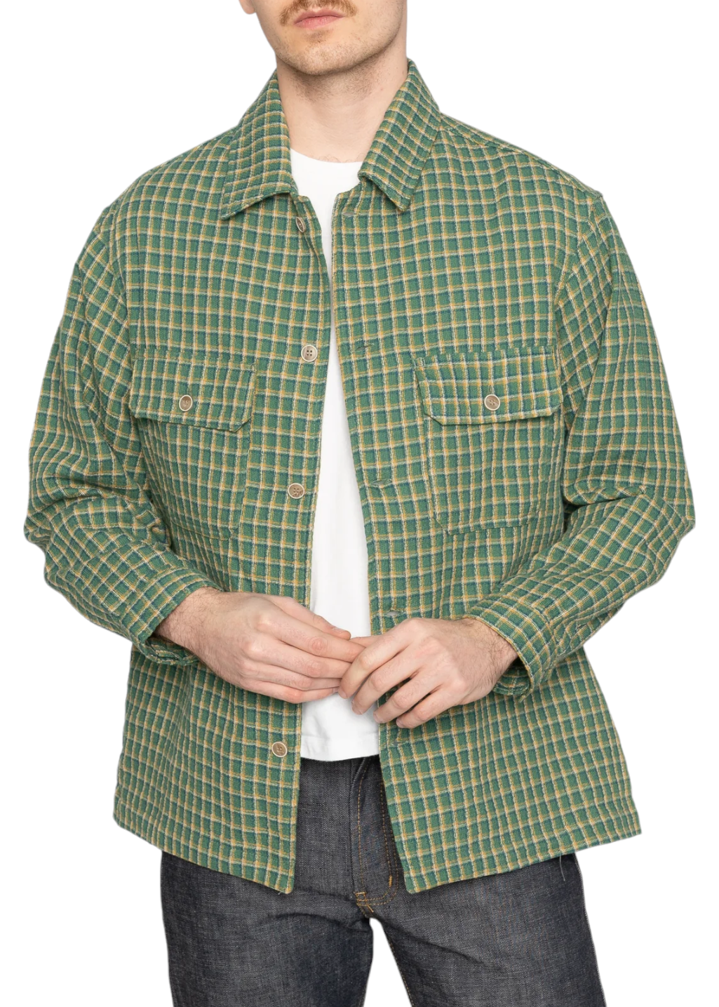 Naked & Famous Denim - Over Shirt - Yarn Dyed Double Cloth - Green - Hardpressed Print Studio Inc.