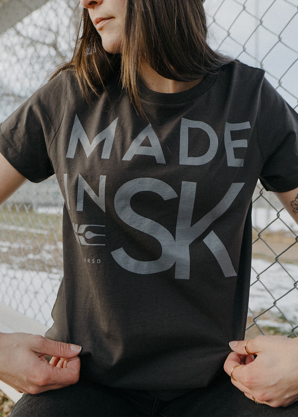 Made in SK Tee | Charcoal | Unisex and Ladies - Hardpressed Print Studio Inc.