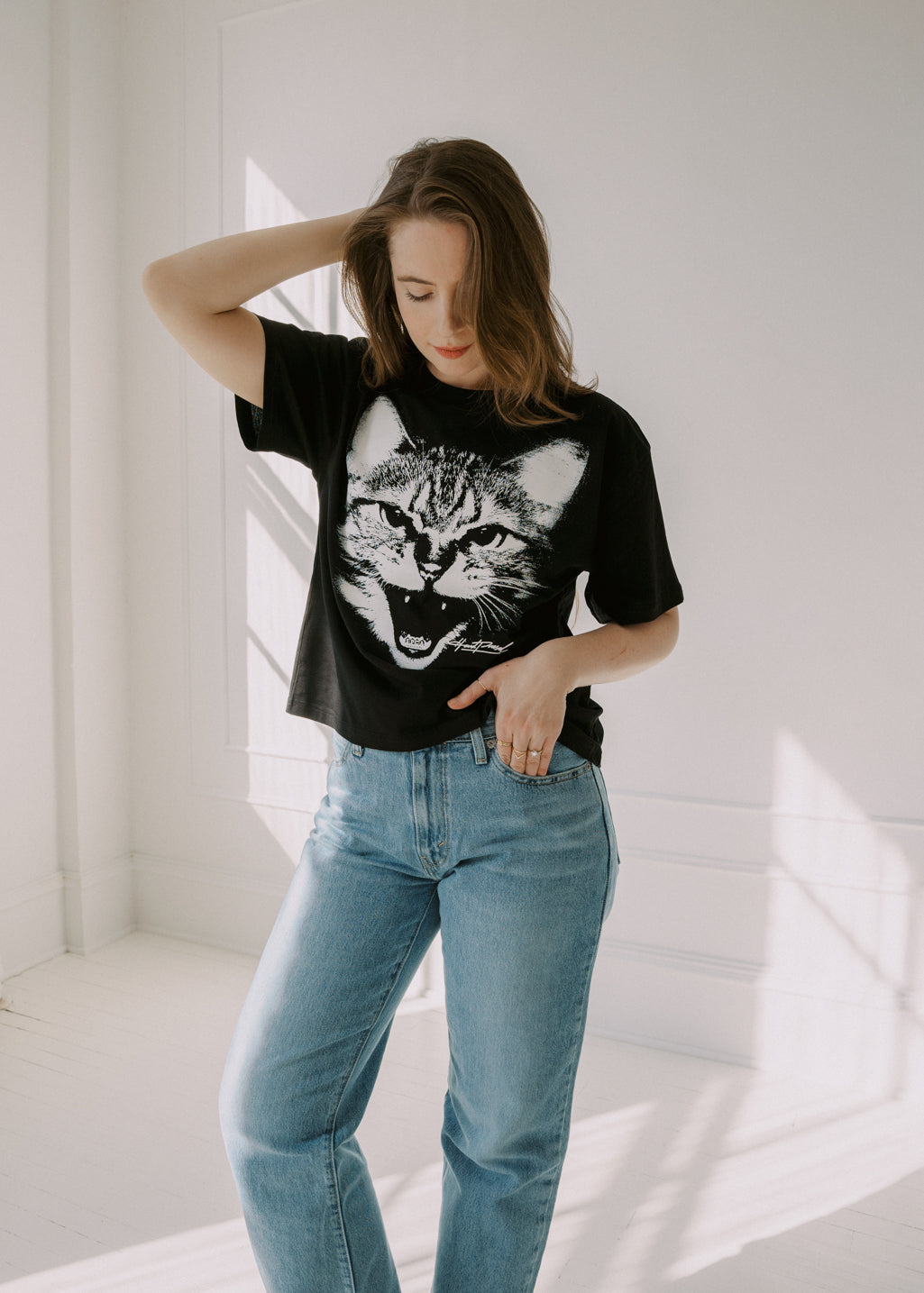 SPCA Cat Boxy Tee | Black | Ladies