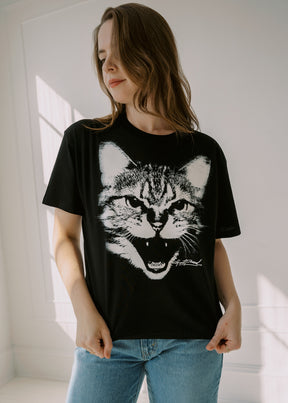 SPCA Cat Boxy Tee | Black | Ladies