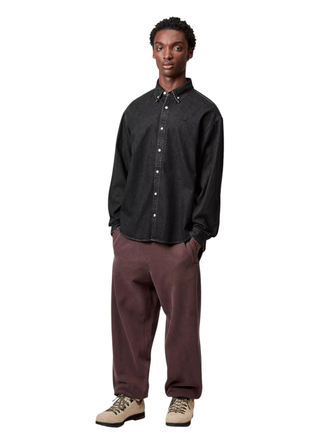 Carhartt WIP - L/S Lucas Shirt - Black, Stone Washed