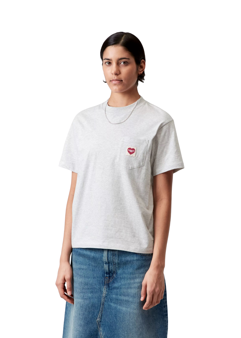 Carhartt WIP - W' S/S Pocket Heart T-Shirt - Ash Heather/Red