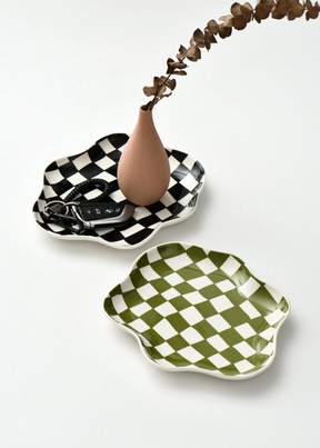 Filtrum Home - Checkered Ceramic Plate - Green