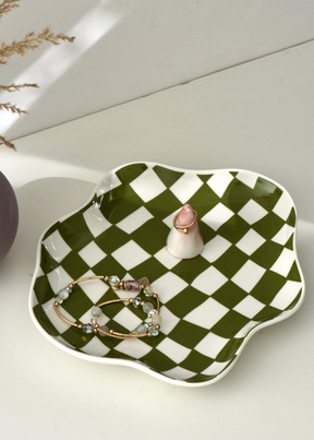 Filtrum Home - Checkered Ceramic Plate - Green