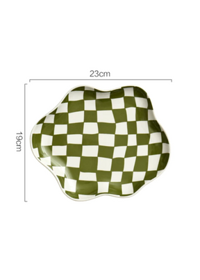 Filtrum Home - Checkered Ceramic Plate - Green