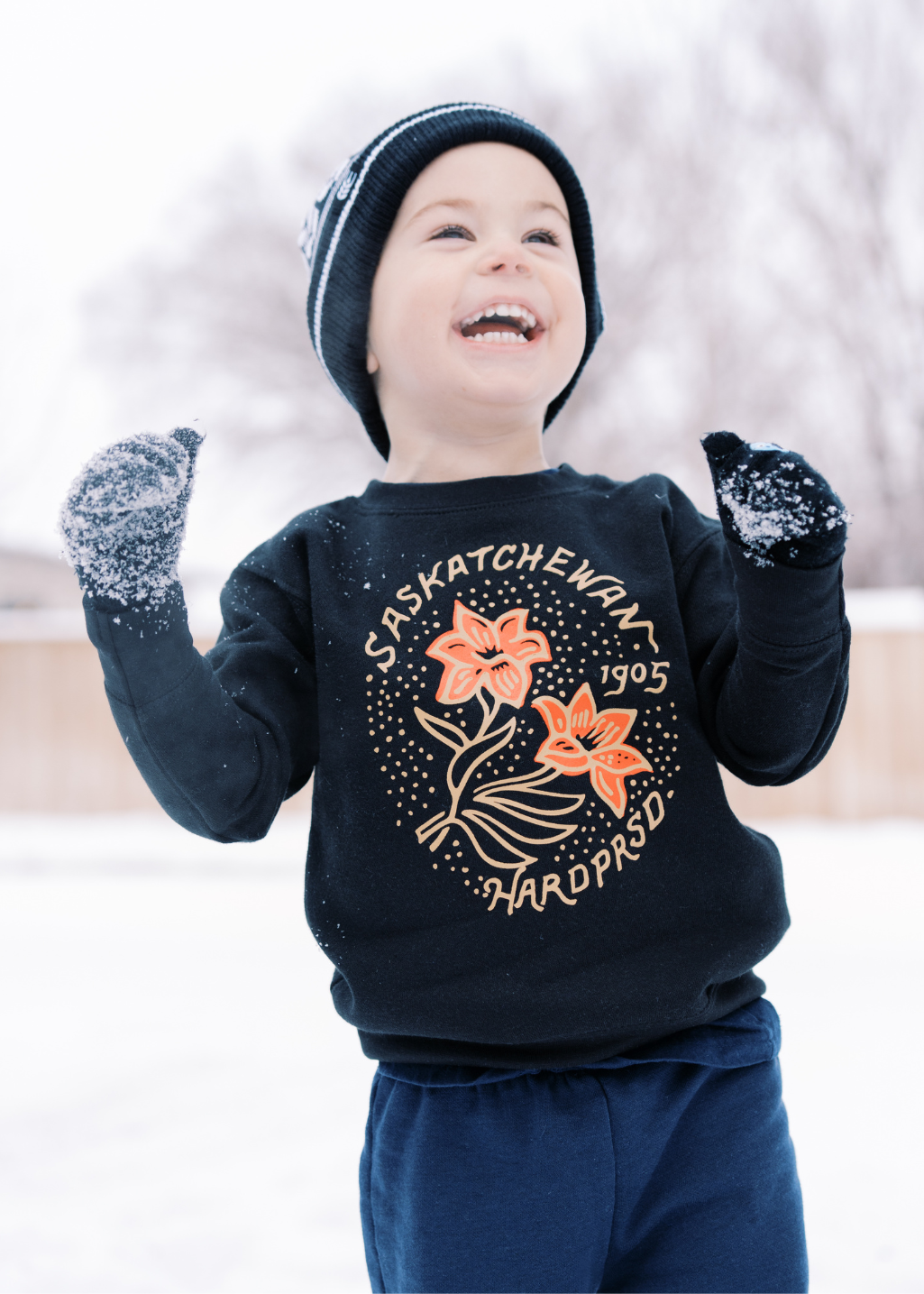 Gold Lily Crewneck | Black | Kids