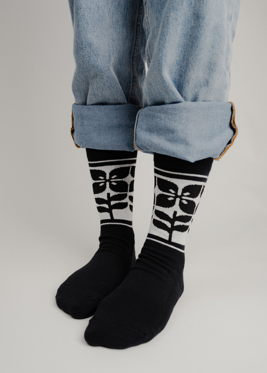 Mid Century Lily Socks | Black - Hardpressed Print Studio Inc.