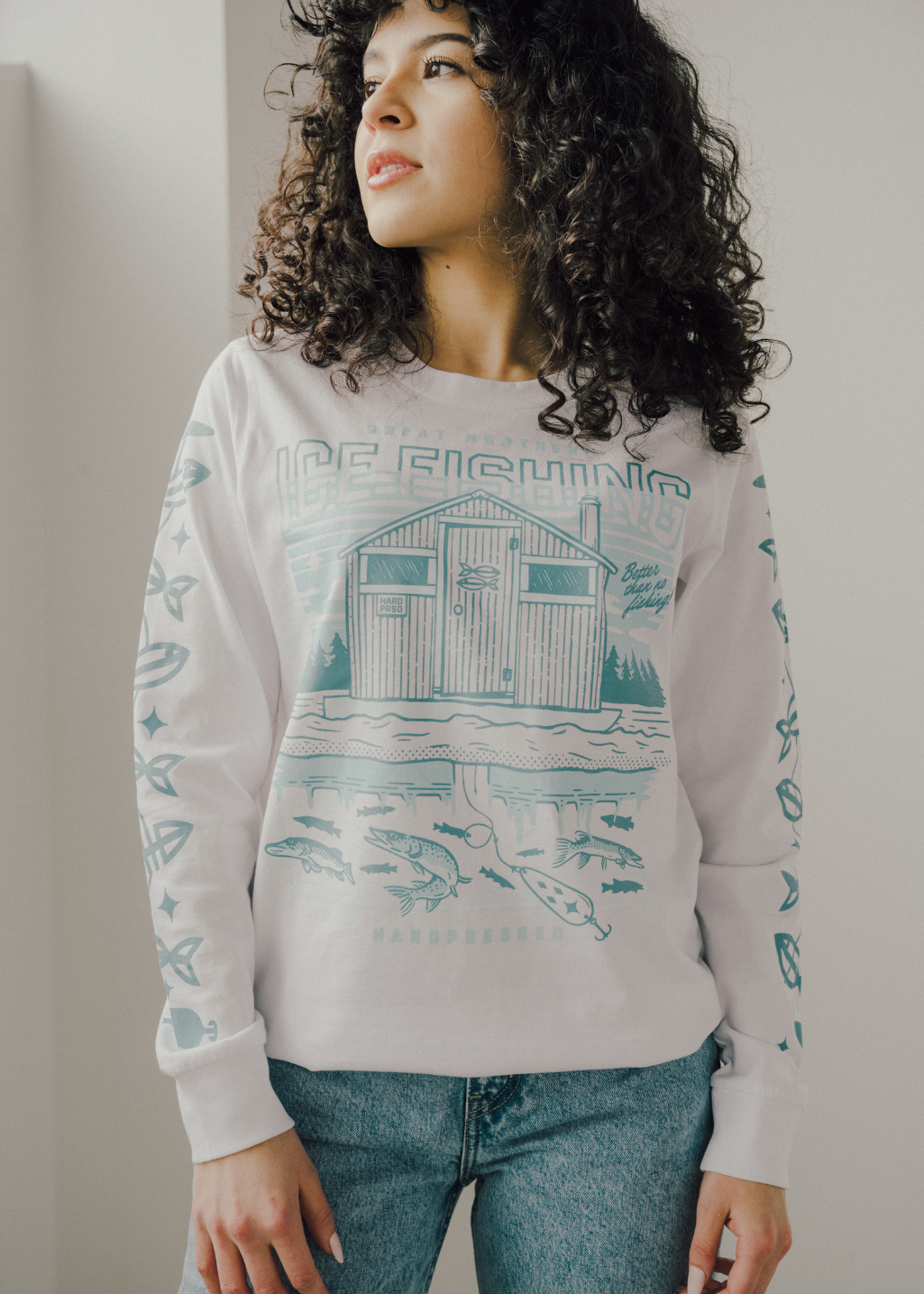 Ice Fishing Long Sleeve | Whiteout | Unisex and Ladies - Hardpressed Print Studio Inc.