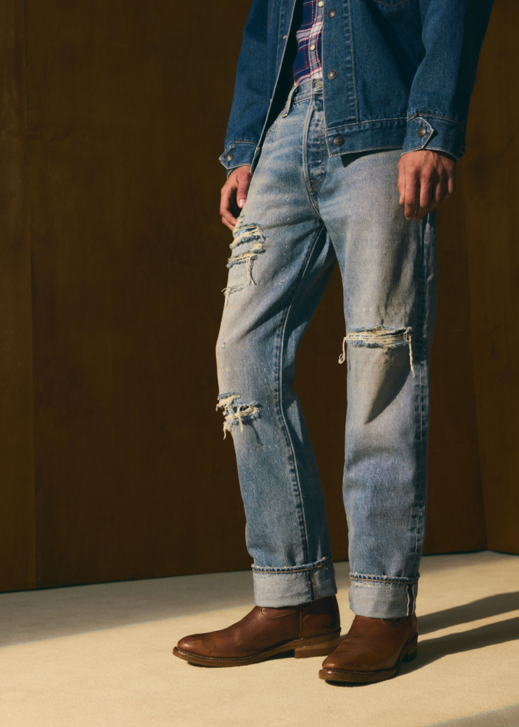 Levi's - 501® Original - Turquoise Rived Destruction Selvedge