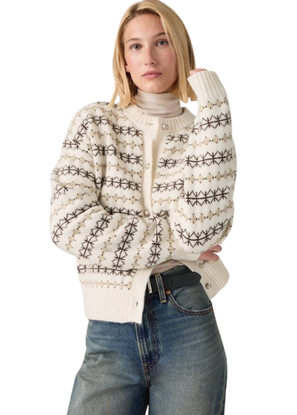 Levi's - Charlotte Crewneck Cardigan - Claire Fairisle Egret
