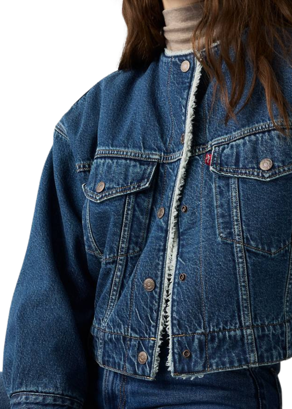 Levi's - Collarless Crop Sherpa Trucker - Rogue Rumor