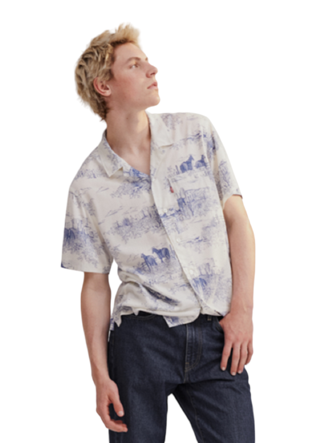LEVI'S VINTAGE CLOTHING SPORTSWEAR SHIRT - TONAL BLUES PATTERN