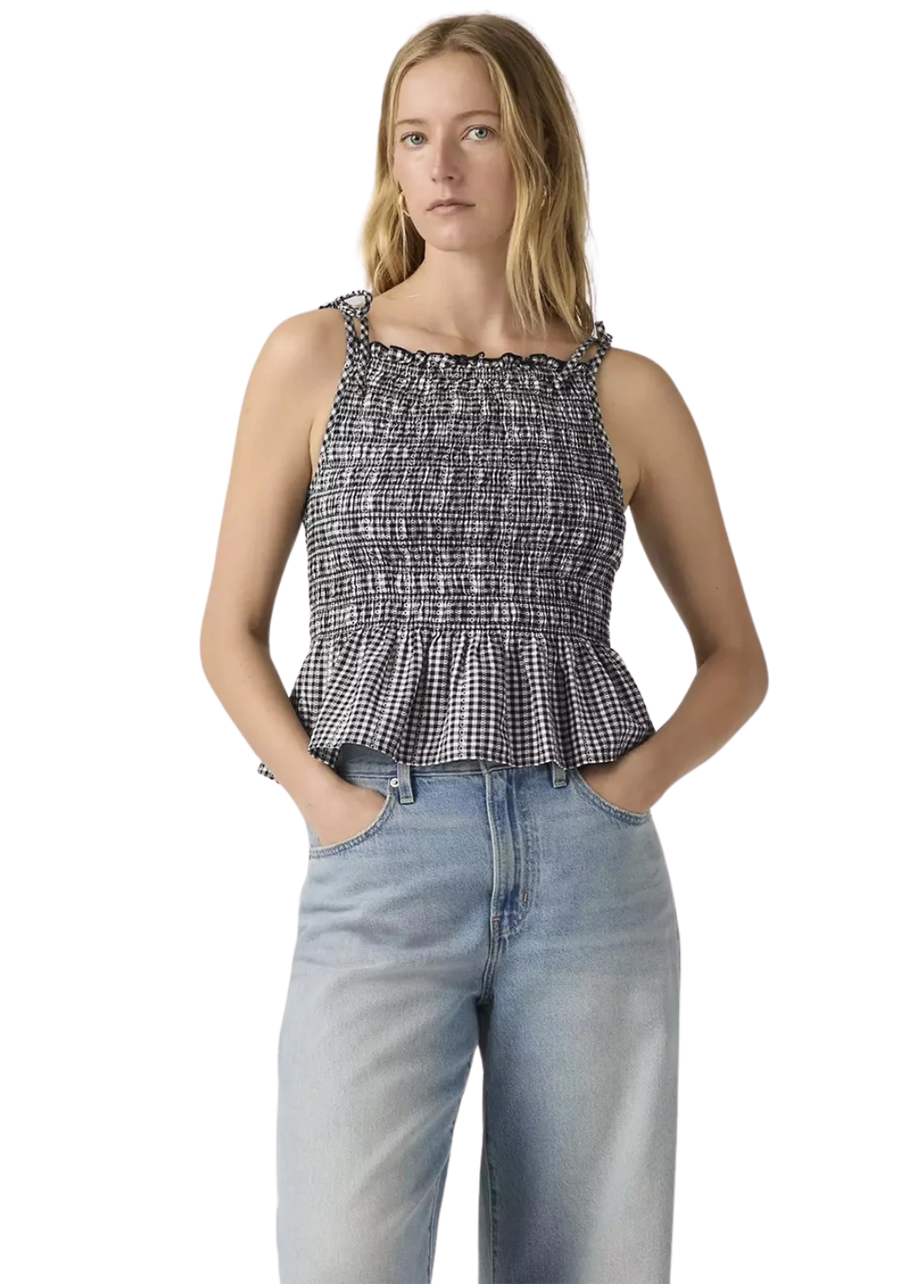 Levi's - Monaco SL Blouse - Springtime Dobby Gingham Black and White - Hardpressed Print Studio Inc.