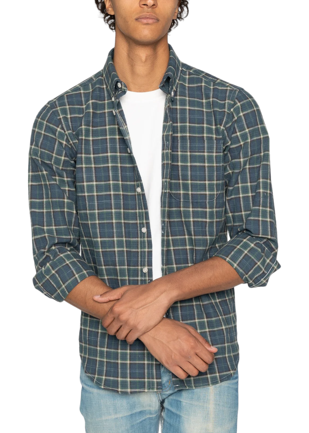 Naked & Famous Denim - Easy Shirt - Big Slub Check Flannel - Navy + Green