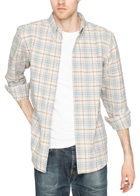 Naked & Famous Denim - Easy Shirt - Big Slub Check Flannel - Pale Blue