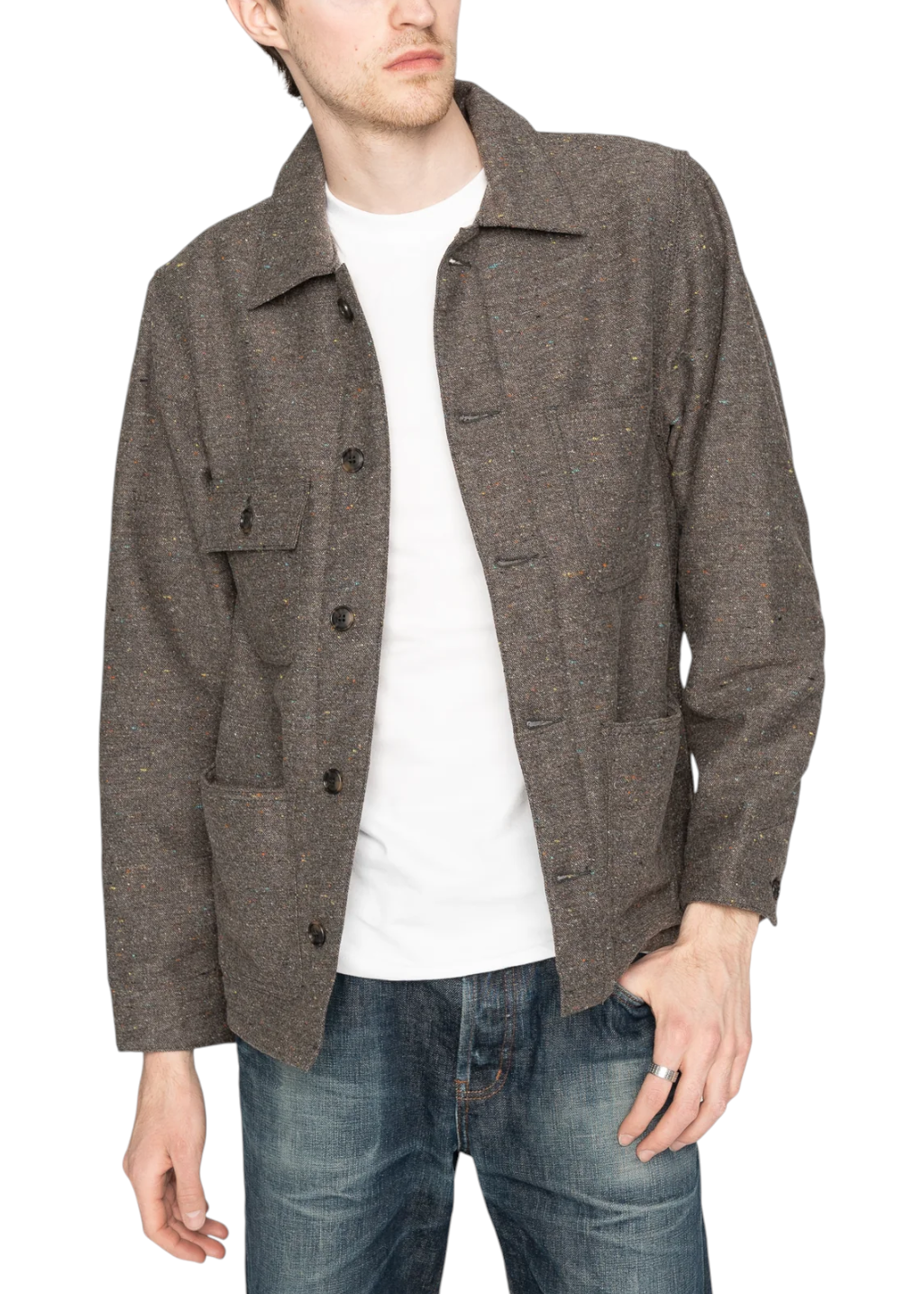 Naked & Famous Denim - Chore Coat - Wool Blend Multi Nep - Brown