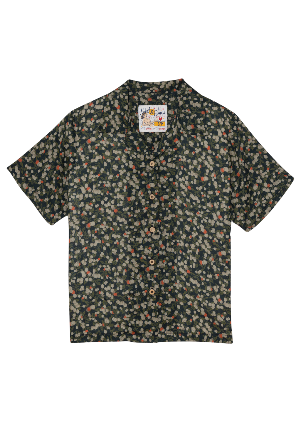 Naked & Famous Denim - Camp Collar Shirt - Fruit Print - Navy - Hardpressed Print Studio Inc.