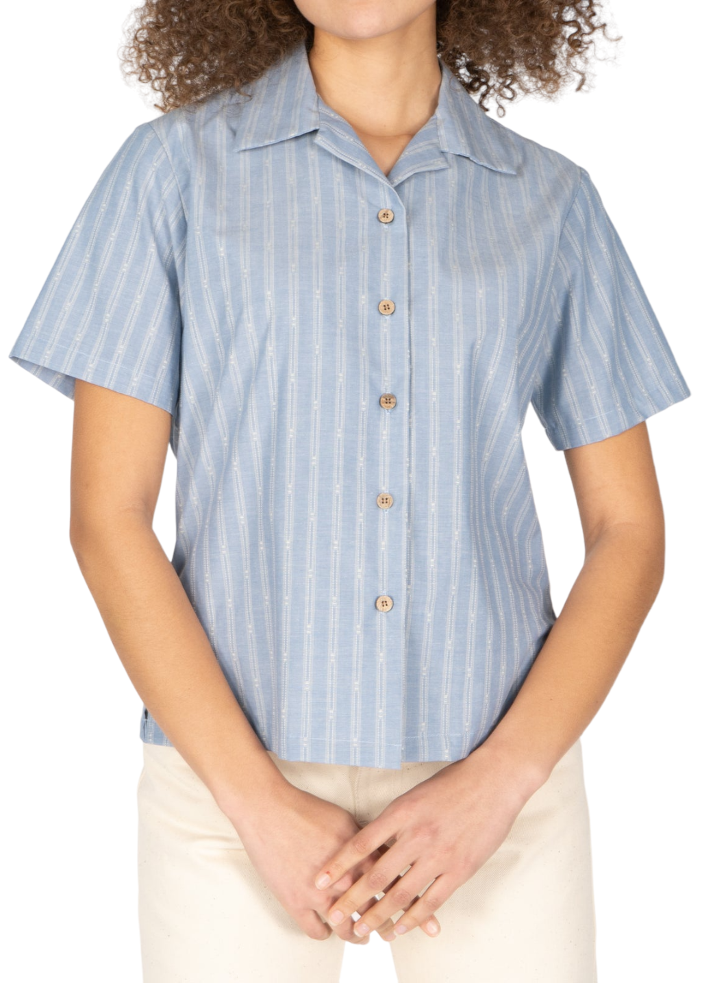 Naked & Famous Denim - Camp Collar Shirt - Vintage Dobby Stripes - Pale  Blue