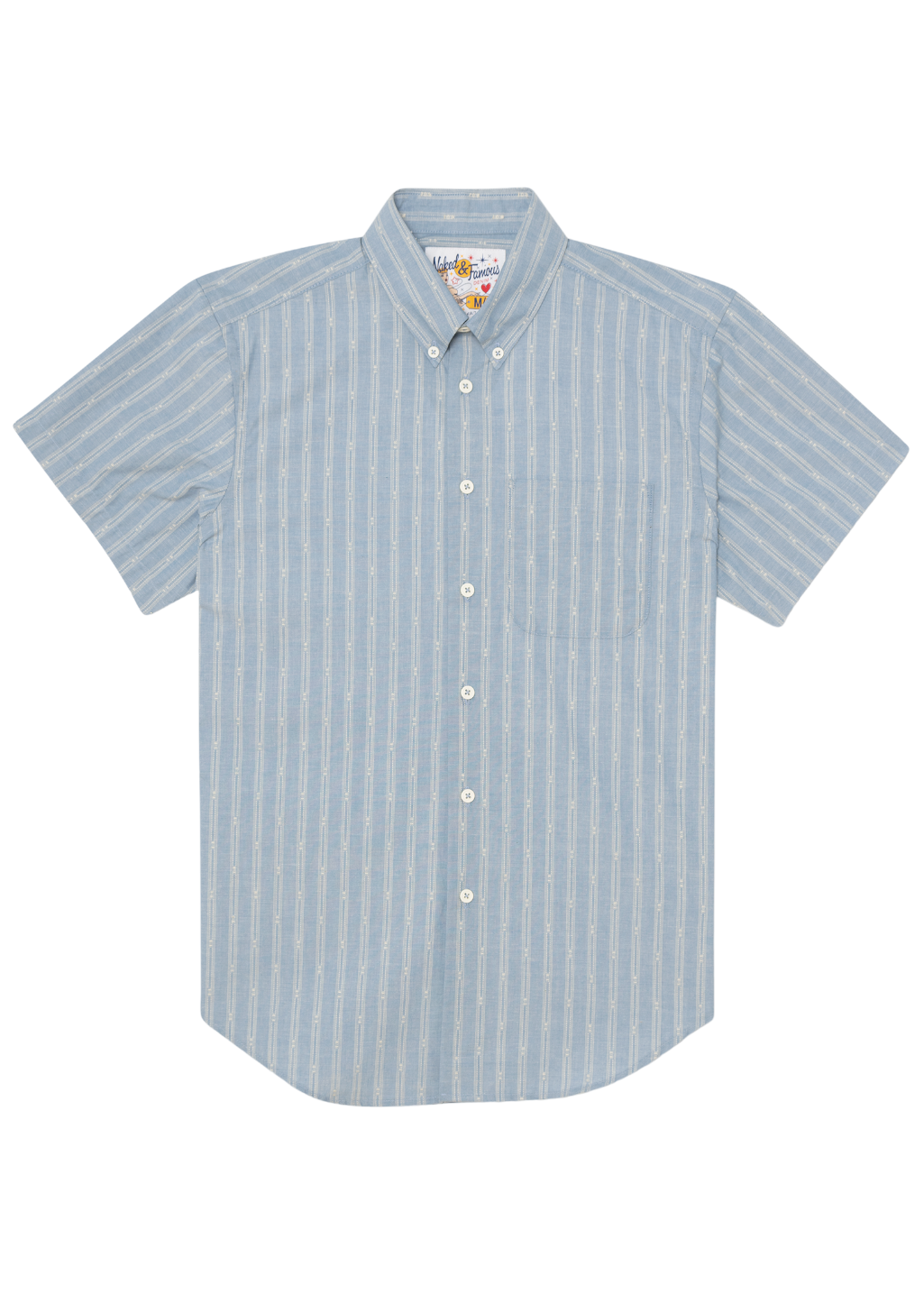 Naked & Famous Denim - Short Sleeve Easy Shirt - Vintage Dobby Stripes - Pale Blue - Hardpressed Print Studio Inc.