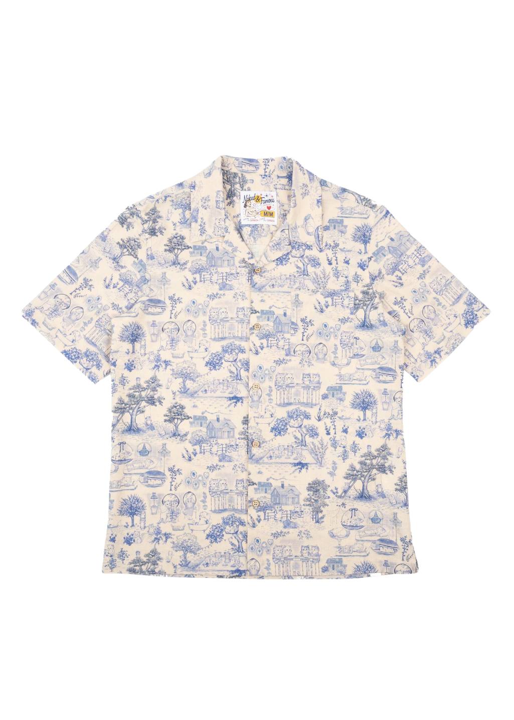 Naked & Famous Denim - Aloha Shirt - Linen Cats - Blue