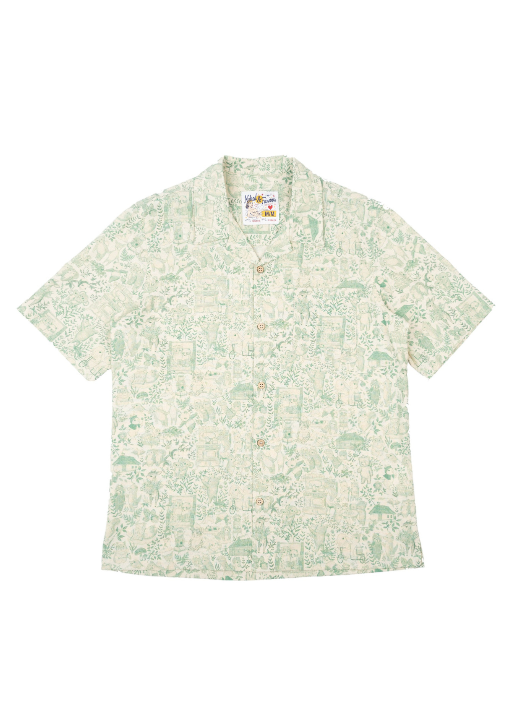 Naked & Famous Denim - Aloha Shirt - Linen Animals - Green