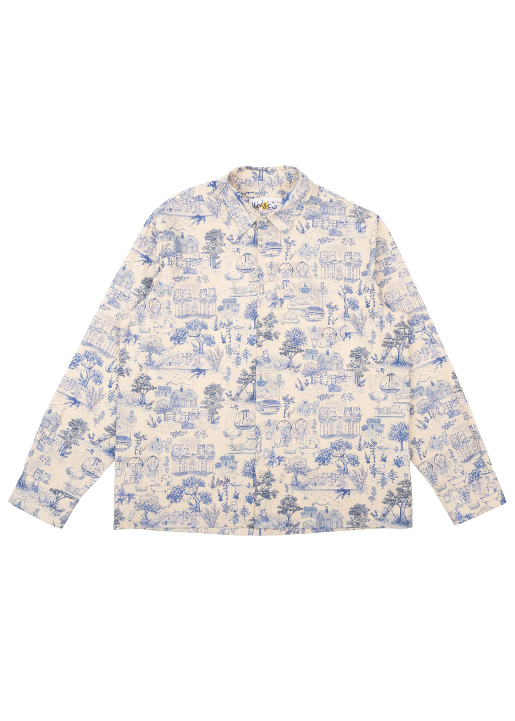 Naked & Famous Denim - True Shirt - Linen Cats - Blue