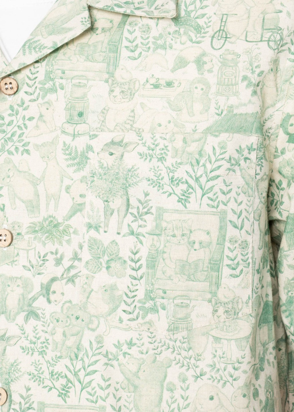 Naked & Famous Denim - Aloha Shirt - Linen Animals - Green