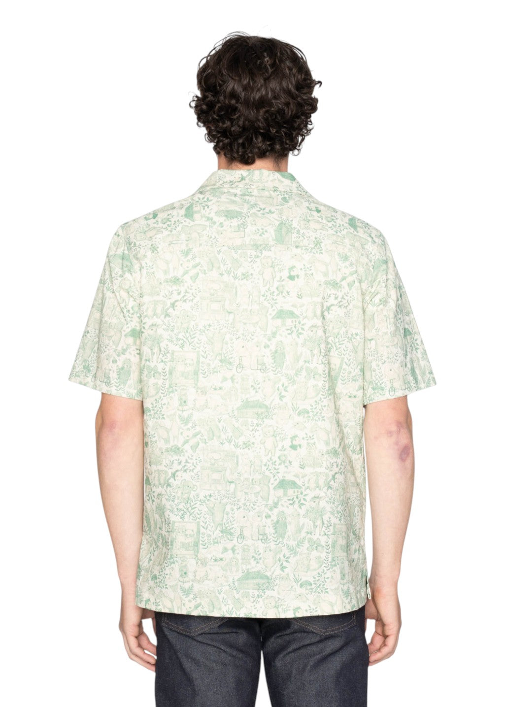 Naked & Famous Denim - Aloha Shirt - Linen Animals - Green