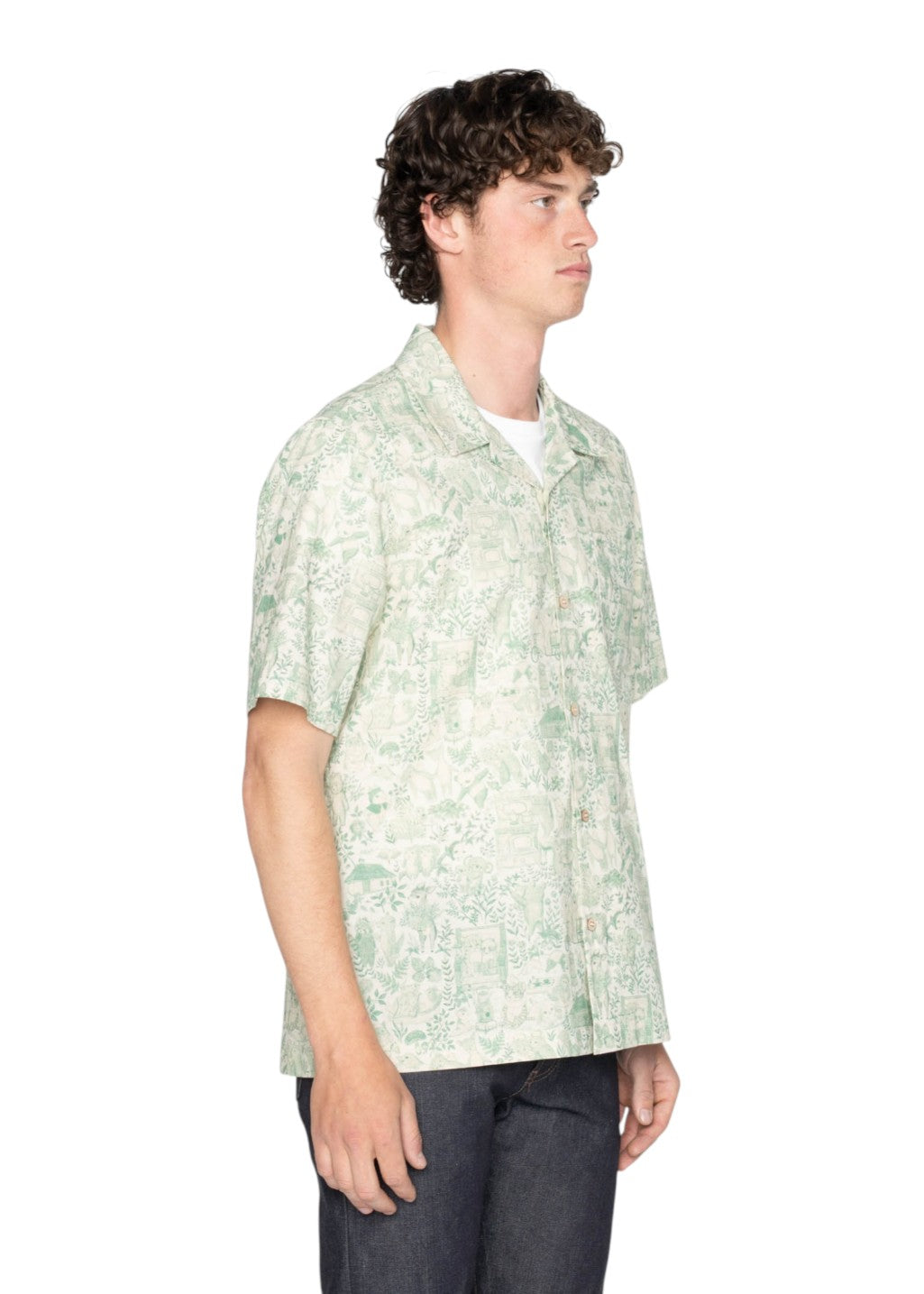 Naked & Famous Denim - Aloha Shirt - Linen Animals - Green