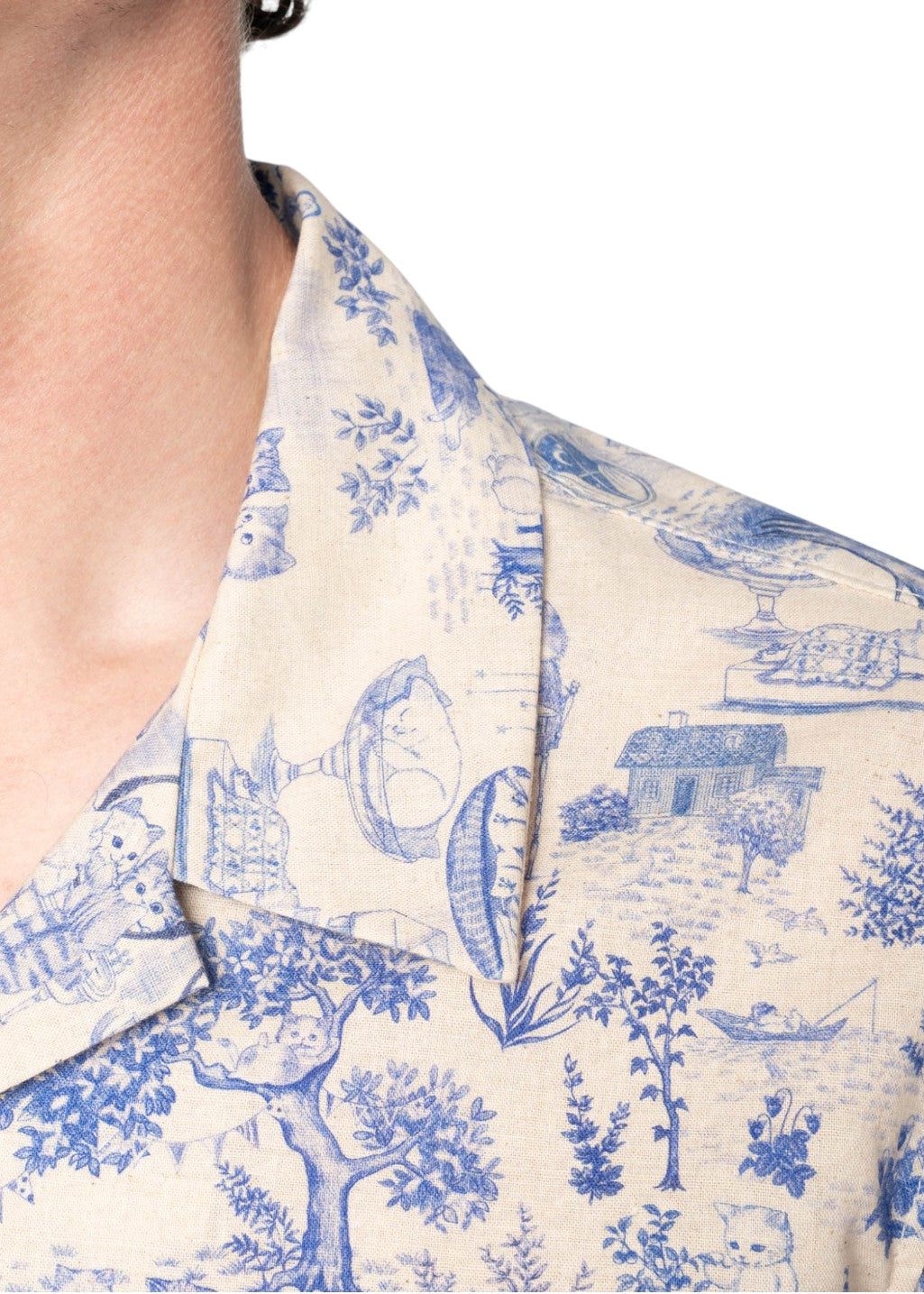 Naked & Famous Denim - Aloha Shirt - Linen Cats - Blue - Hardpressed Print Studio Inc.