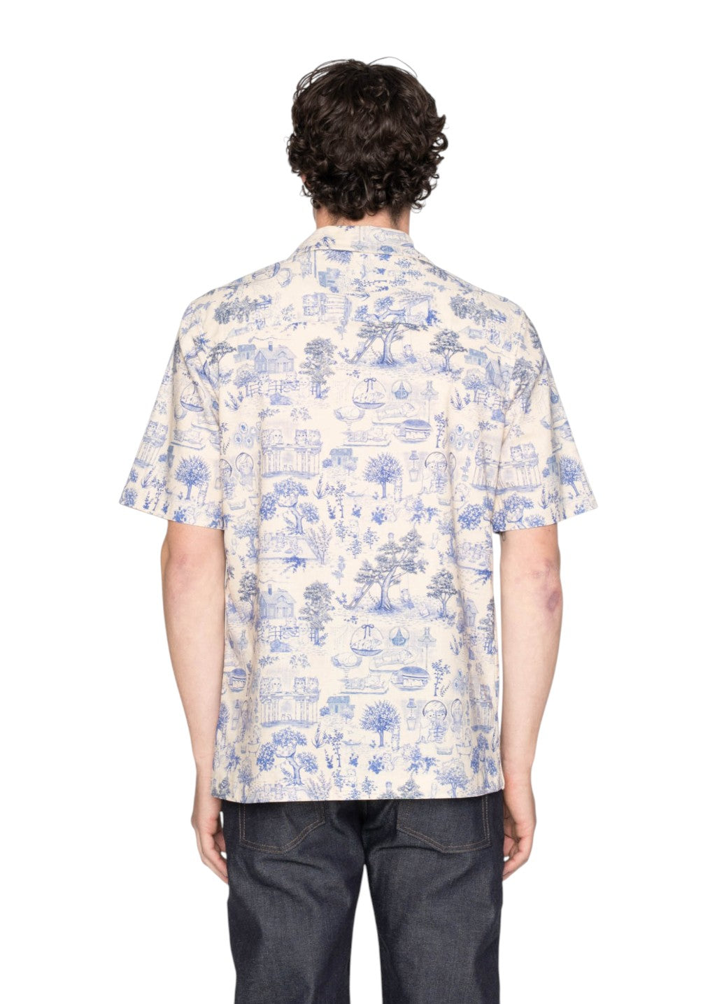 Naked & Famous Denim - Aloha Shirt - Linen Cats - Blue - Hardpressed Print Studio Inc.