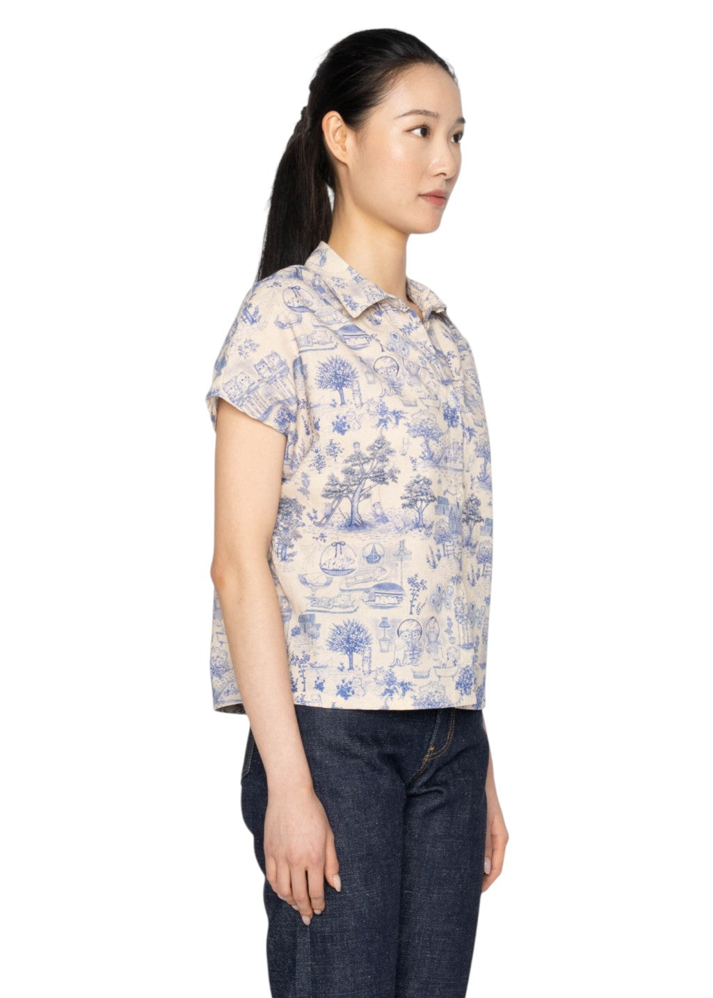 Naked & Famous Denim - Billie - Linen Cats - Blue - Hardpressed Print Studio Inc.