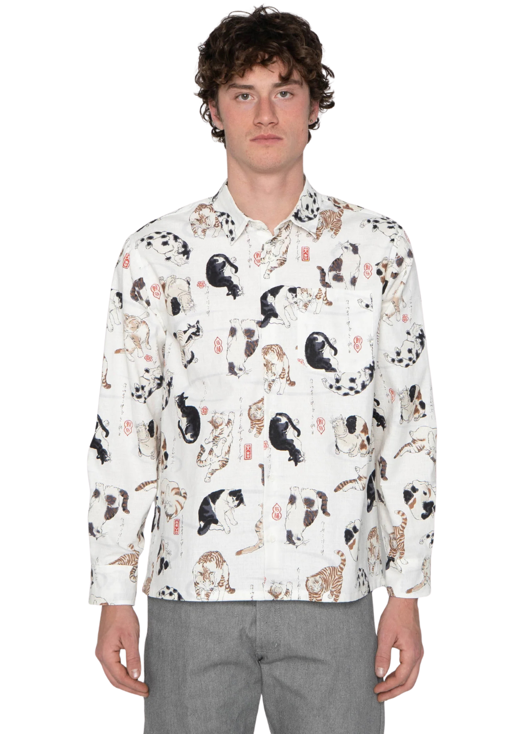Naked & Famous Denim - Japanese Neko (Cats) - Bone