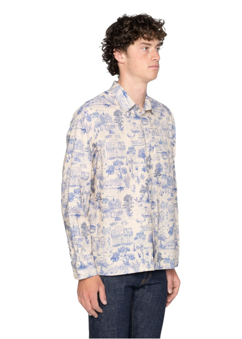Naked & Famous Denim - True Shirt - Linen Cats - Blue
