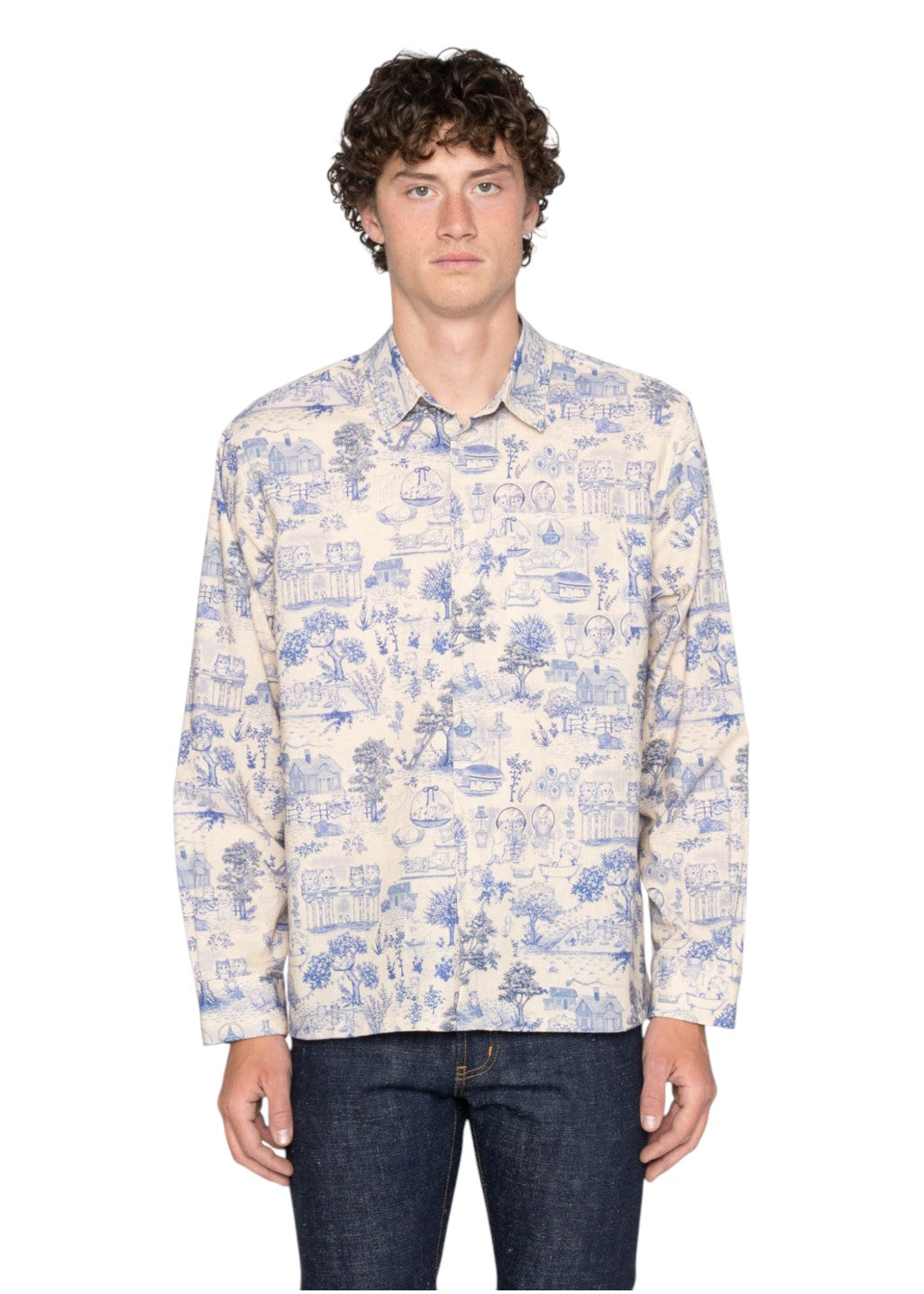 Naked & Famous Denim - True Shirt - Linen Cats - Blue